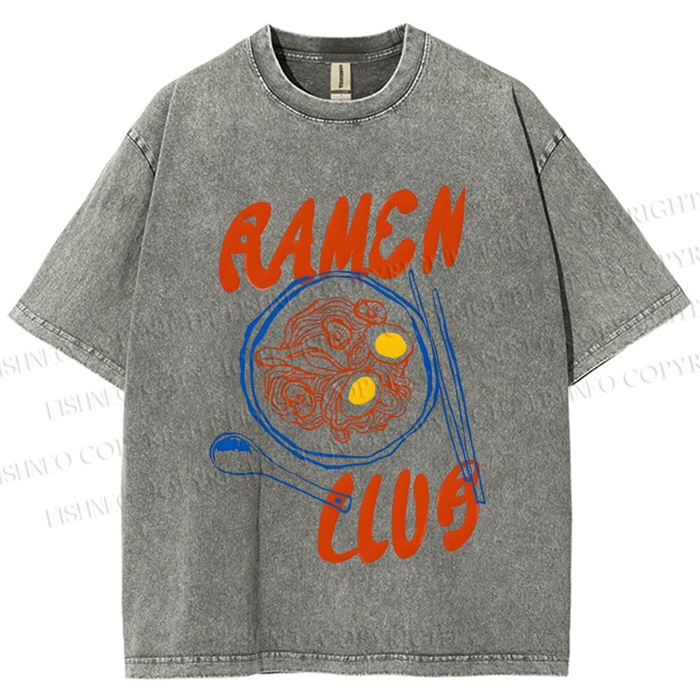Unisex Ramen Club Printed Washed Tee