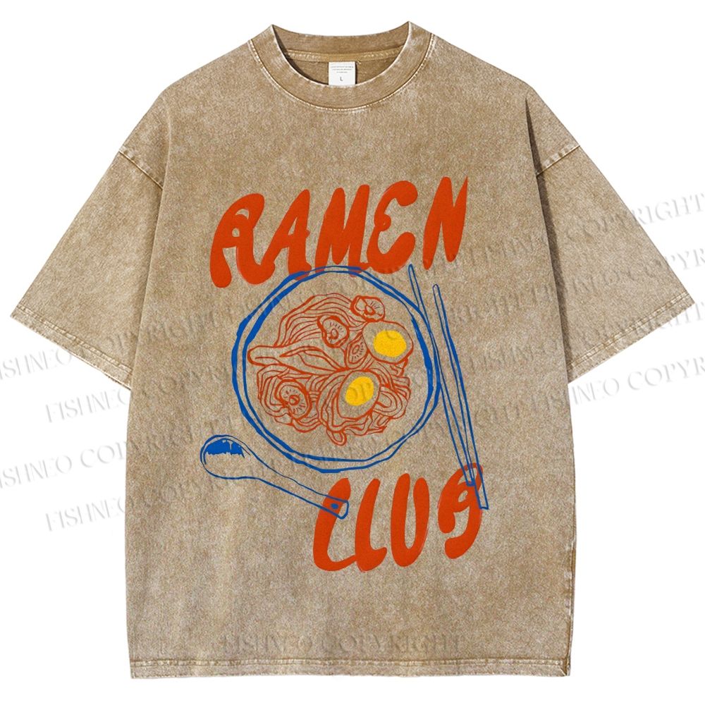 Unisex Ramen Club Printed Washed Tee