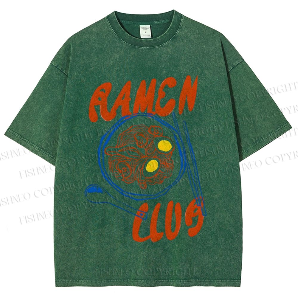 Unisex Ramen Club Printed Washed Tee