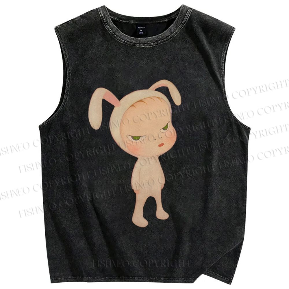 Unisex Yoshitomo Nara Printed Washed Tank Top