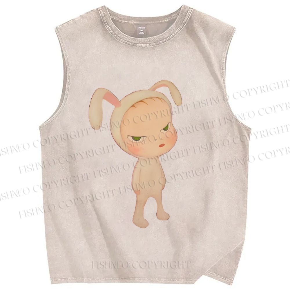 Unisex Yoshitomo Nara Printed Washed Tank Top