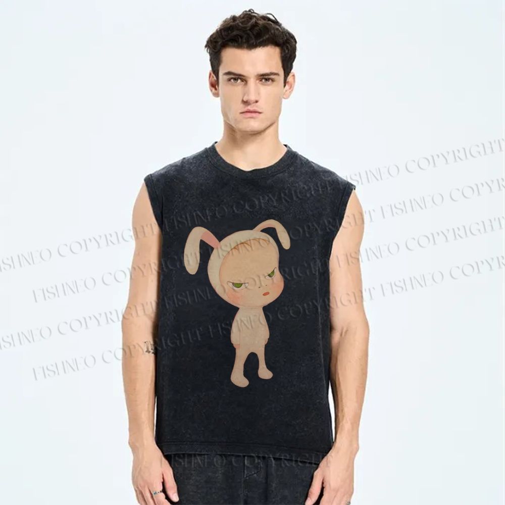 Unisex Yoshitomo Nara Printed Washed Tank Top