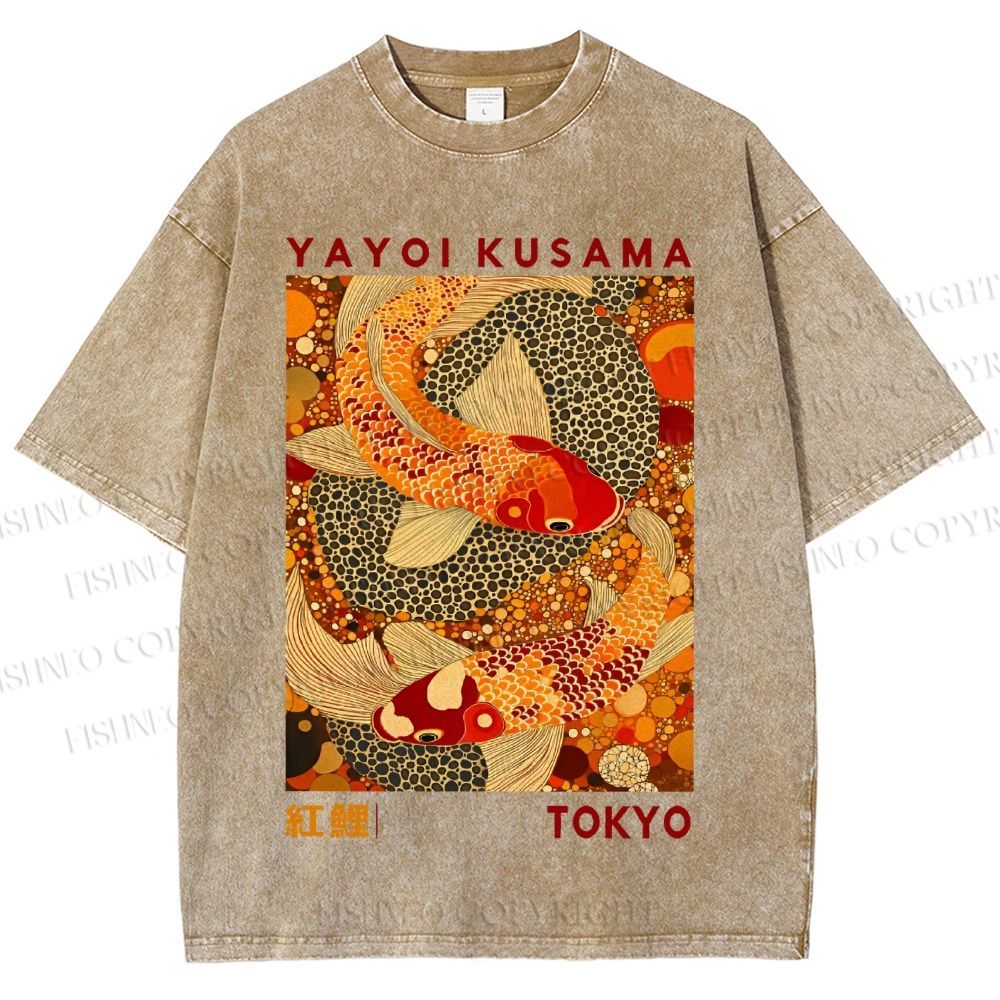 Unisex Yayoi Kusama Japanese Koi Fish Printed Washed Tee