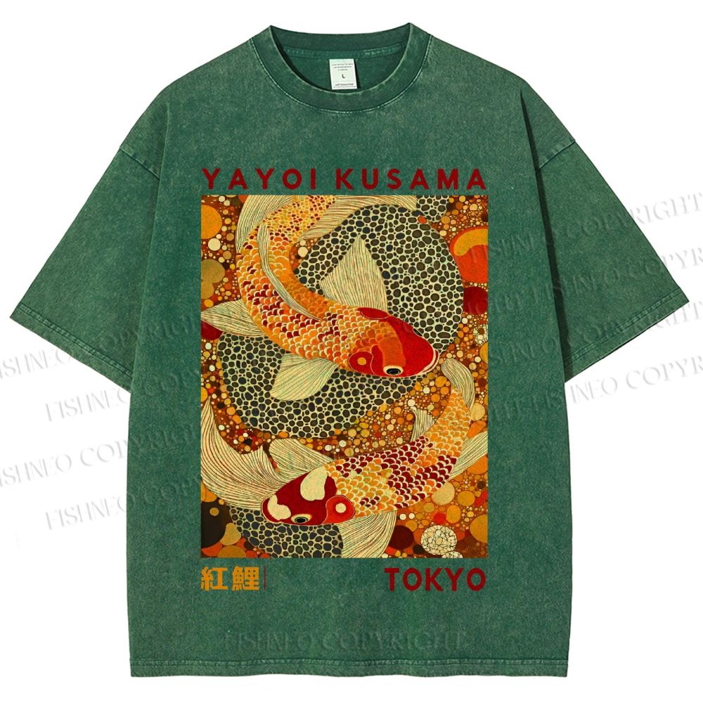 Unisex Yayoi Kusama Japanese Koi Fish Printed Washed Tee