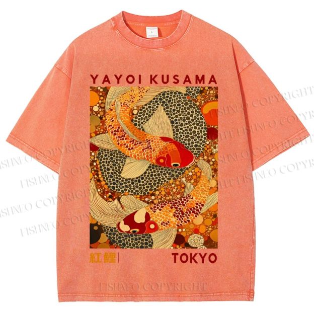 Unisex Yayoi Kusama Japanese Koi Fish Printed Washed Tee