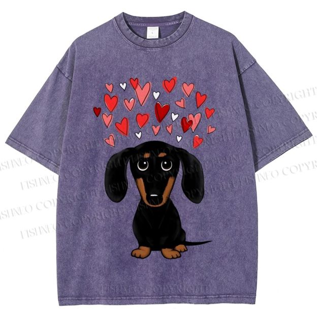 Unisex Valentine's Day Heart Dog Printed Washed Tee