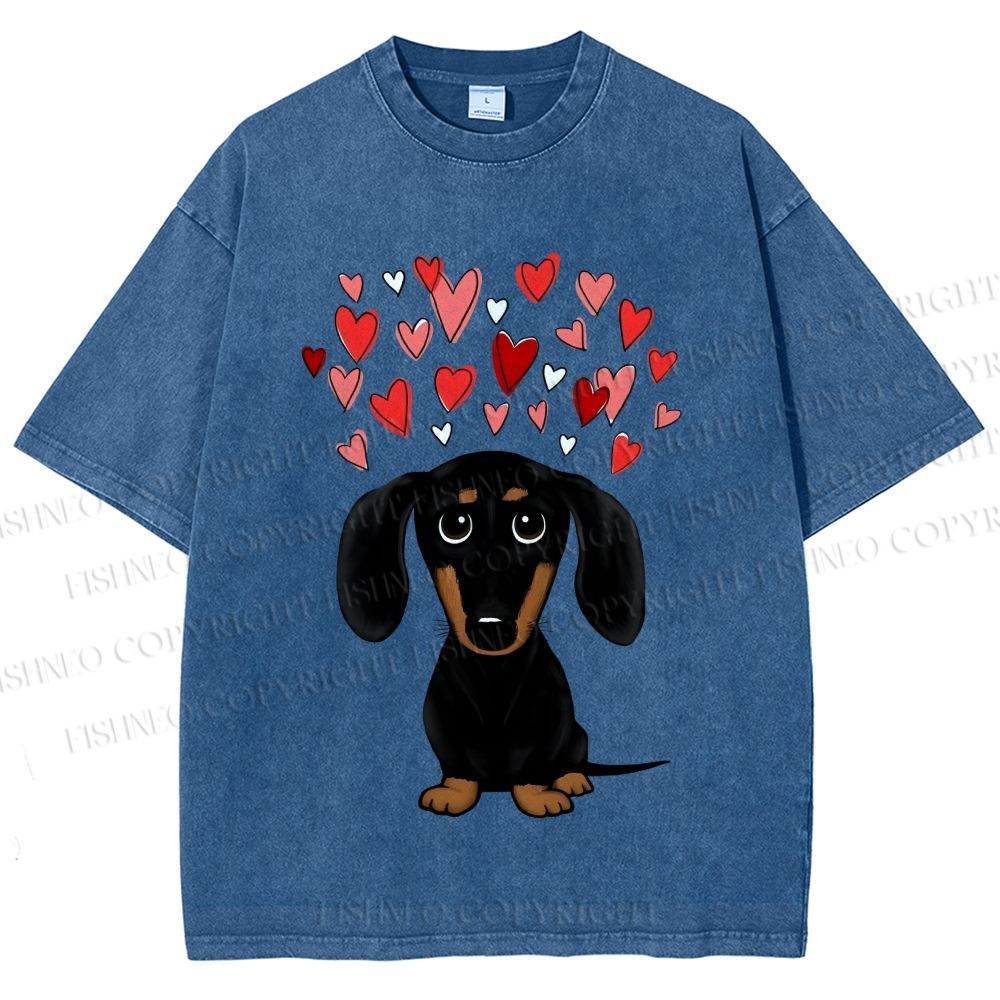 Unisex Valentine's Day Heart Dog Printed Washed Tee