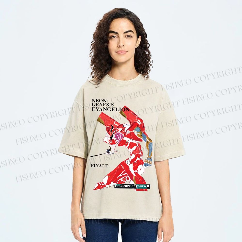 Unisex Neon Genesis Evangelion Printed Washed Tee