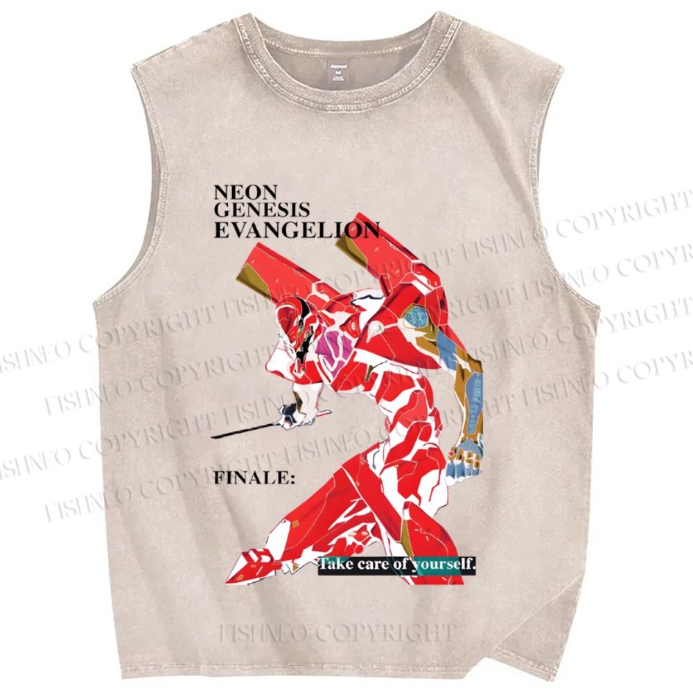 Unisex Neon Genesis Evangelion Printed Washed Tank Top
