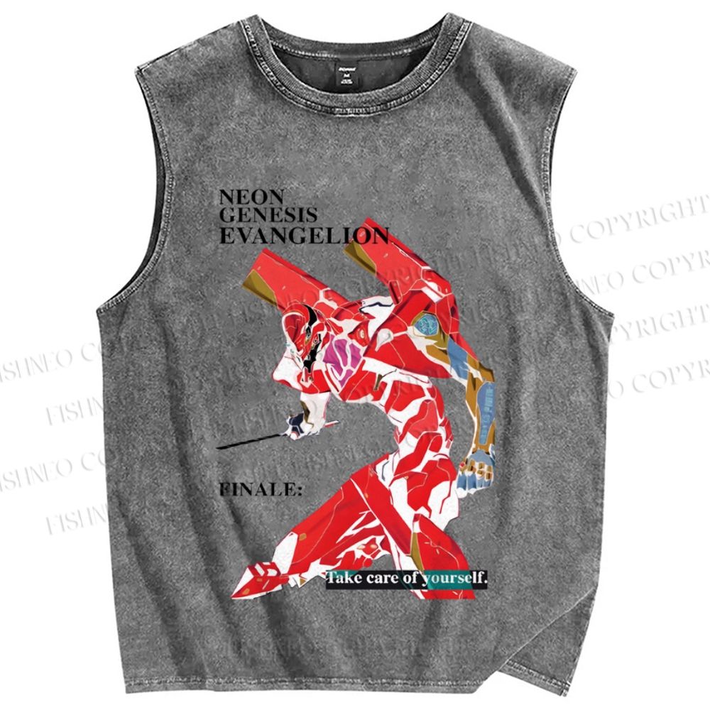 Unisex Neon Genesis Evangelion Printed Washed Tank Top