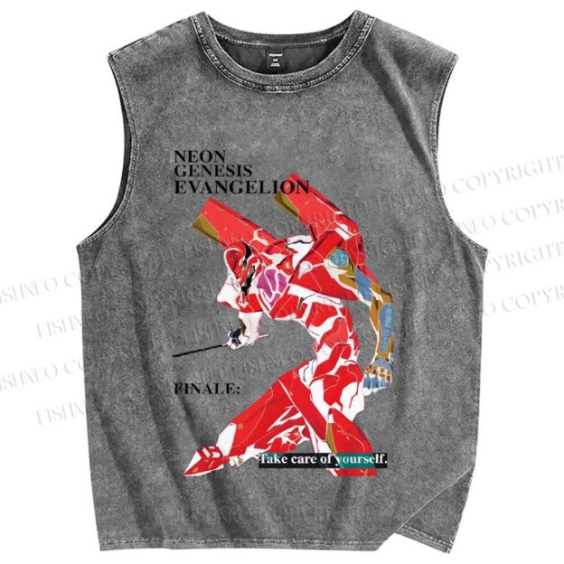 Unisex Neon Genesis Evangelion Printed Washed Tank Top
