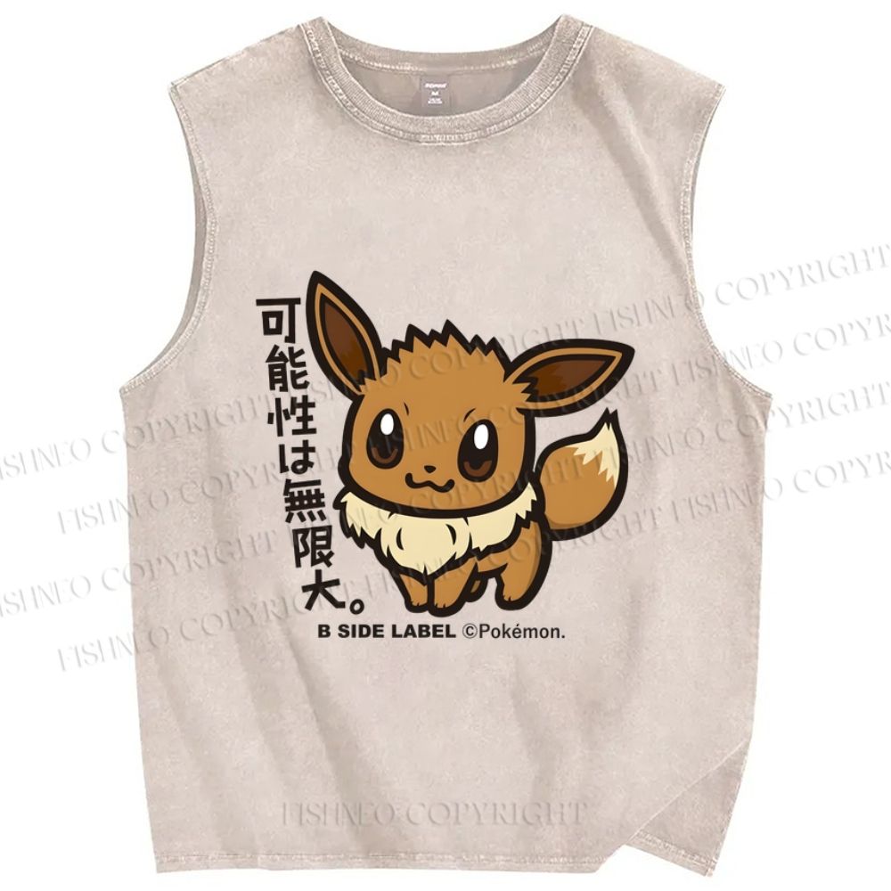 Unisex Eevee Printed Washed Tank Top