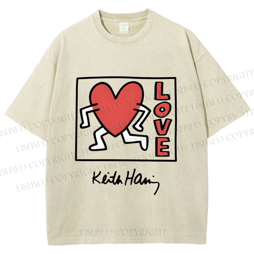 Unisex Keith Haring Love Printed Washed Tee