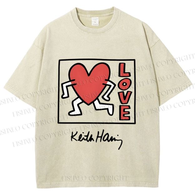 Unisex Keith Haring Love Printed Washed Tee