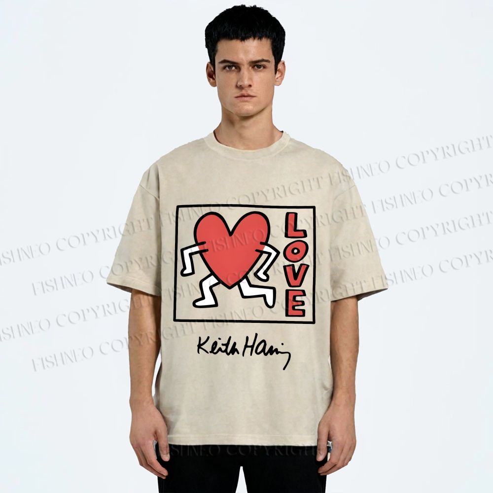 Unisex Keith Haring Love Printed Washed Tee