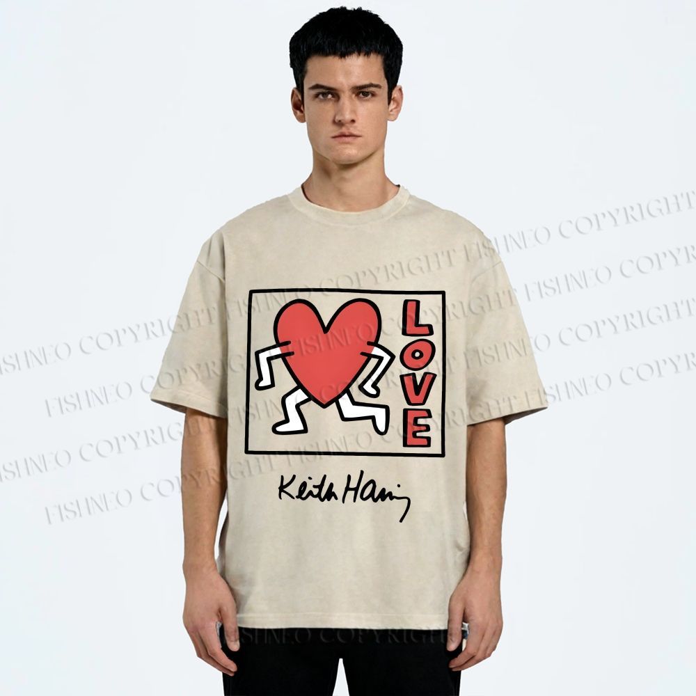 Unisex Keith Haring Love Printed Washed Tee