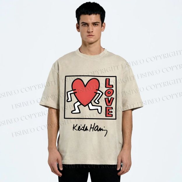 Unisex Keith Haring Love Printed Washed Tee