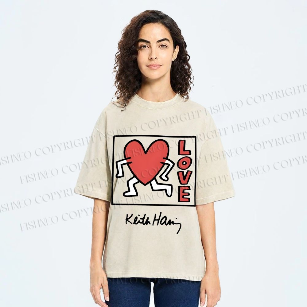 Unisex Keith Haring Love Printed Washed Tee