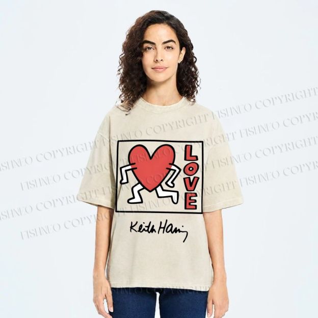 Unisex Keith Haring Love Printed Washed Tee