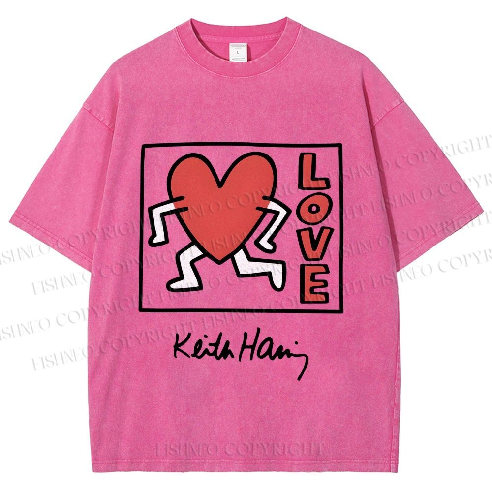 Unisex Keith Haring Love Printed Washed Tee