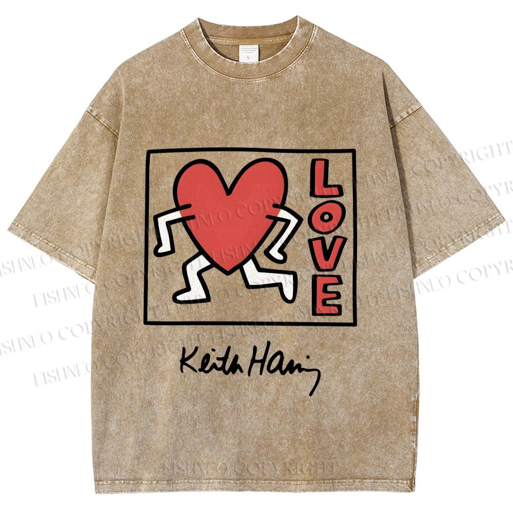 Unisex Keith Haring Love Printed Washed Tee