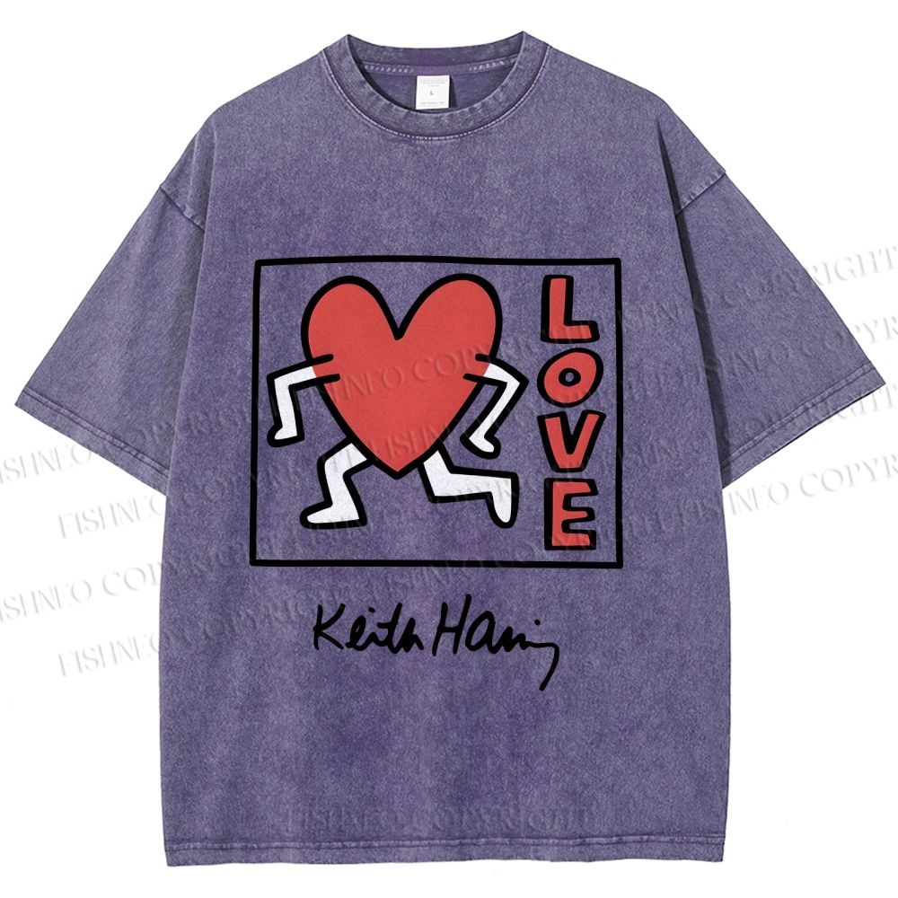 Unisex Keith Haring Love Printed Washed Tee