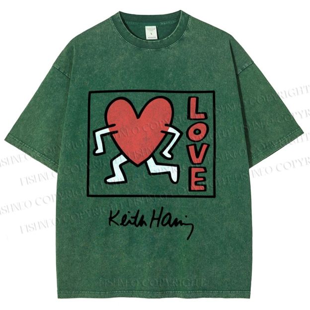 Unisex Keith Haring Love Printed Washed Tee