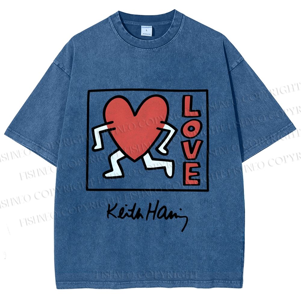 Unisex Keith Haring Love Printed Washed Tee