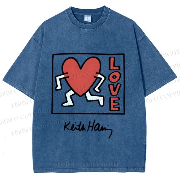 Unisex Keith Haring Love Printed Washed Tee