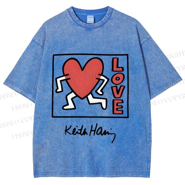 Unisex Keith Haring Love Printed Washed Tee