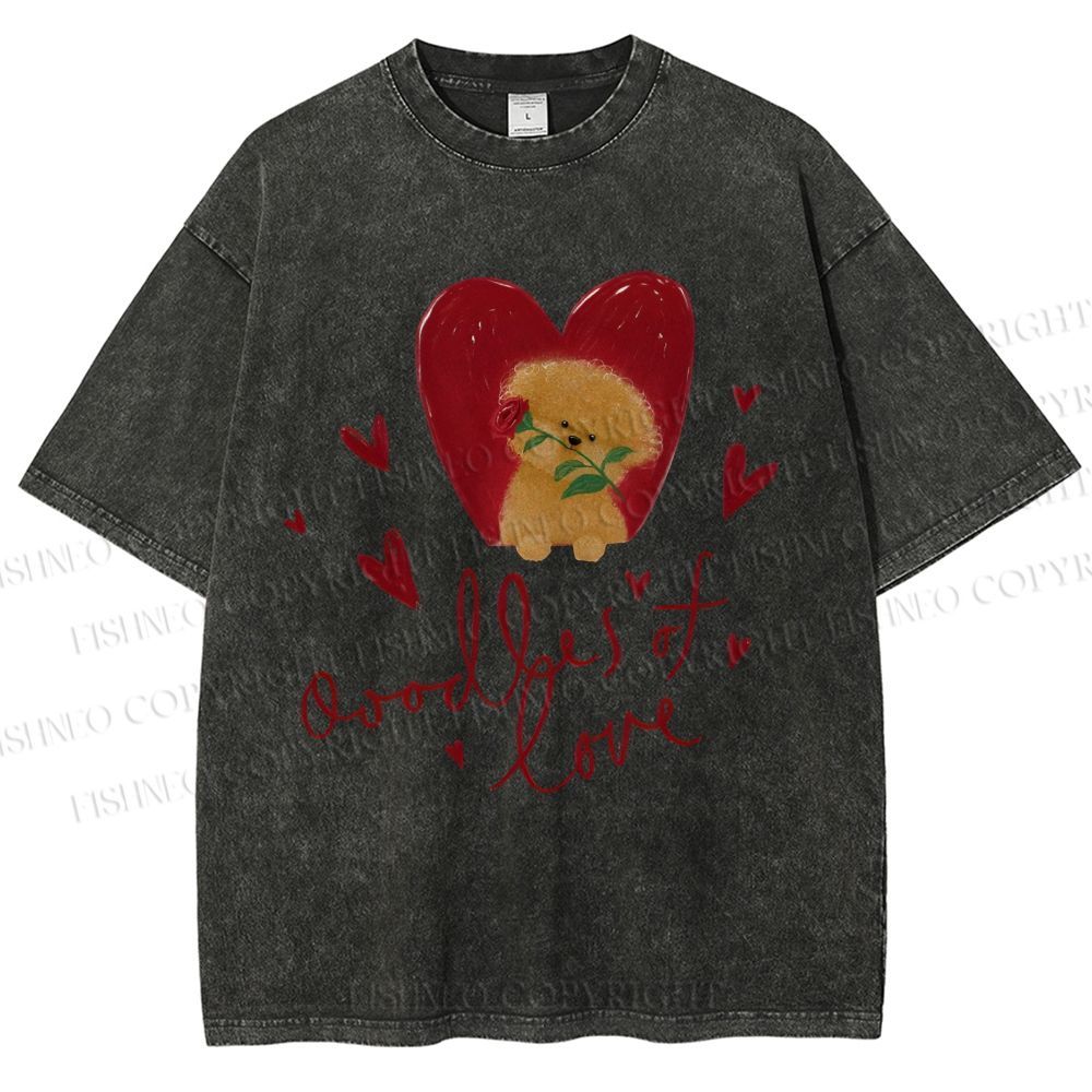 Unisex Valentine's Day Oodles Of Love Dog Printed Washed Tee