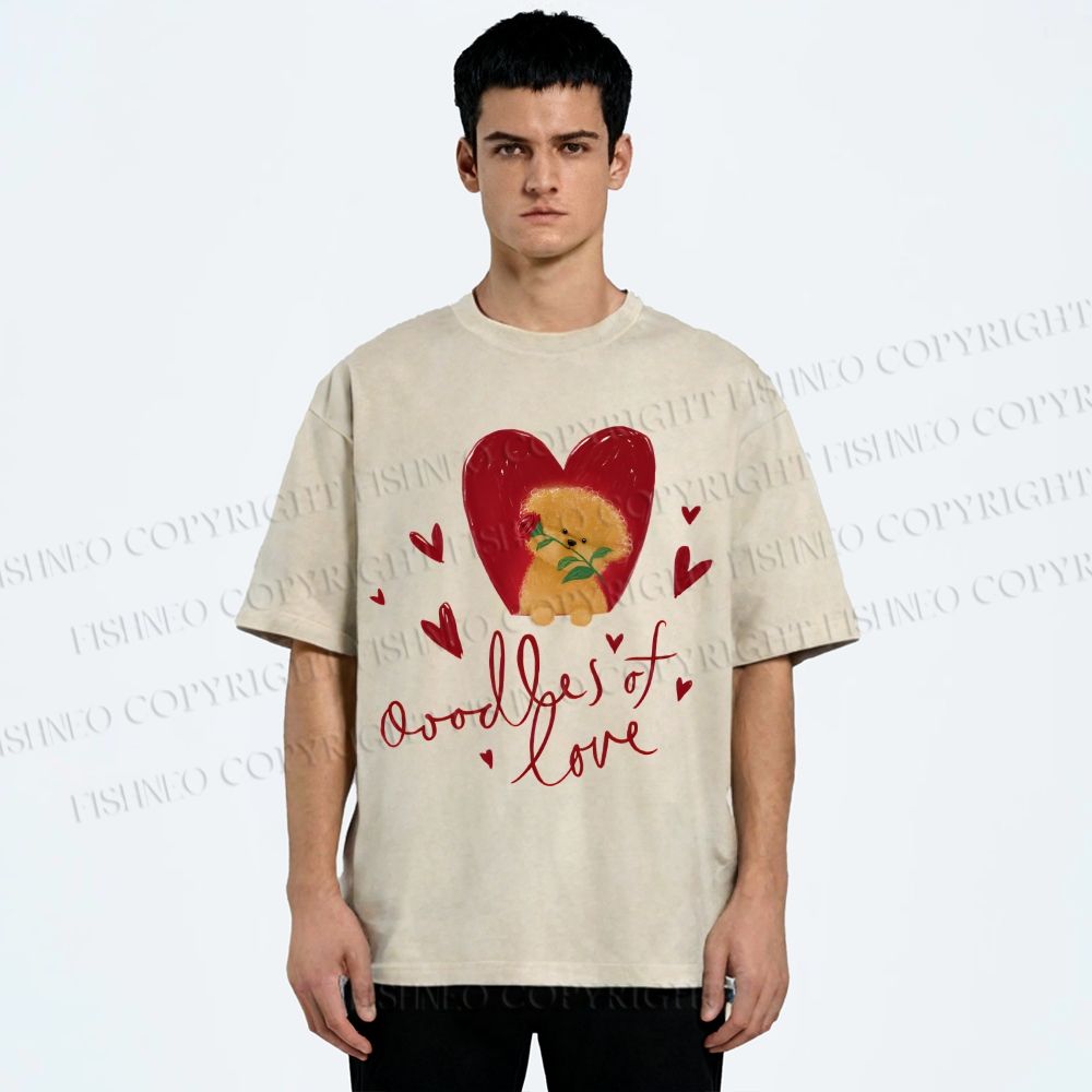 Unisex Valentine's Day Oodles Of Love Dog Printed Washed Tee