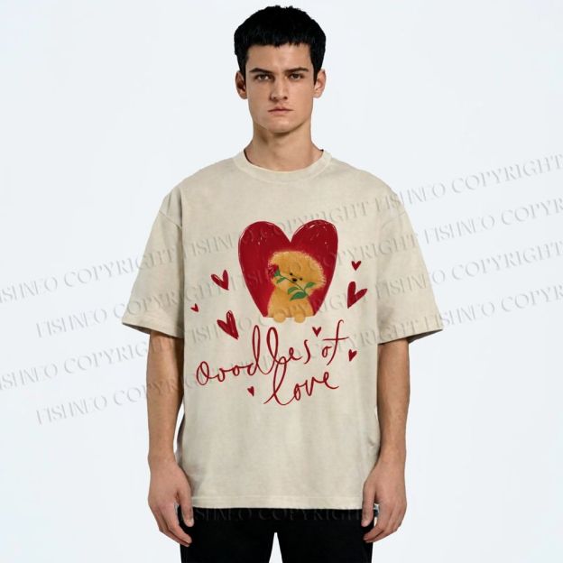 Unisex Valentine's Day Oodles Of Love Dog Printed Washed Tee