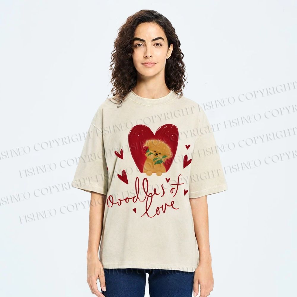 Unisex Valentine's Day Oodles Of Love Dog Printed Washed Tee