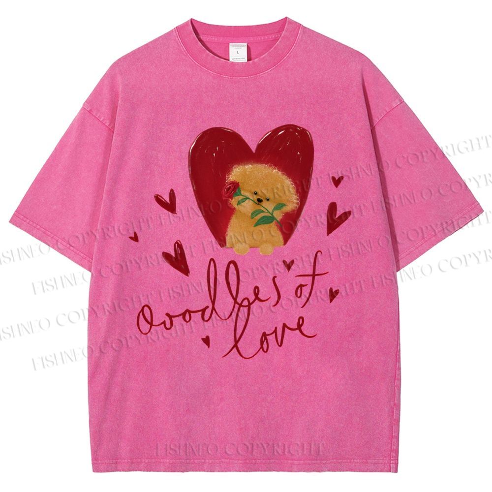 Unisex Valentine's Day Oodles Of Love Dog Printed Washed Tee