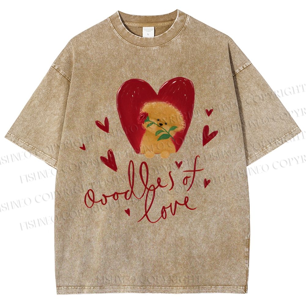 Unisex Valentine's Day Oodles Of Love Dog Printed Washed Tee