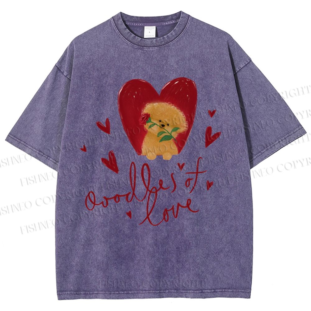 Unisex Valentine's Day Oodles Of Love Dog Printed Washed Tee