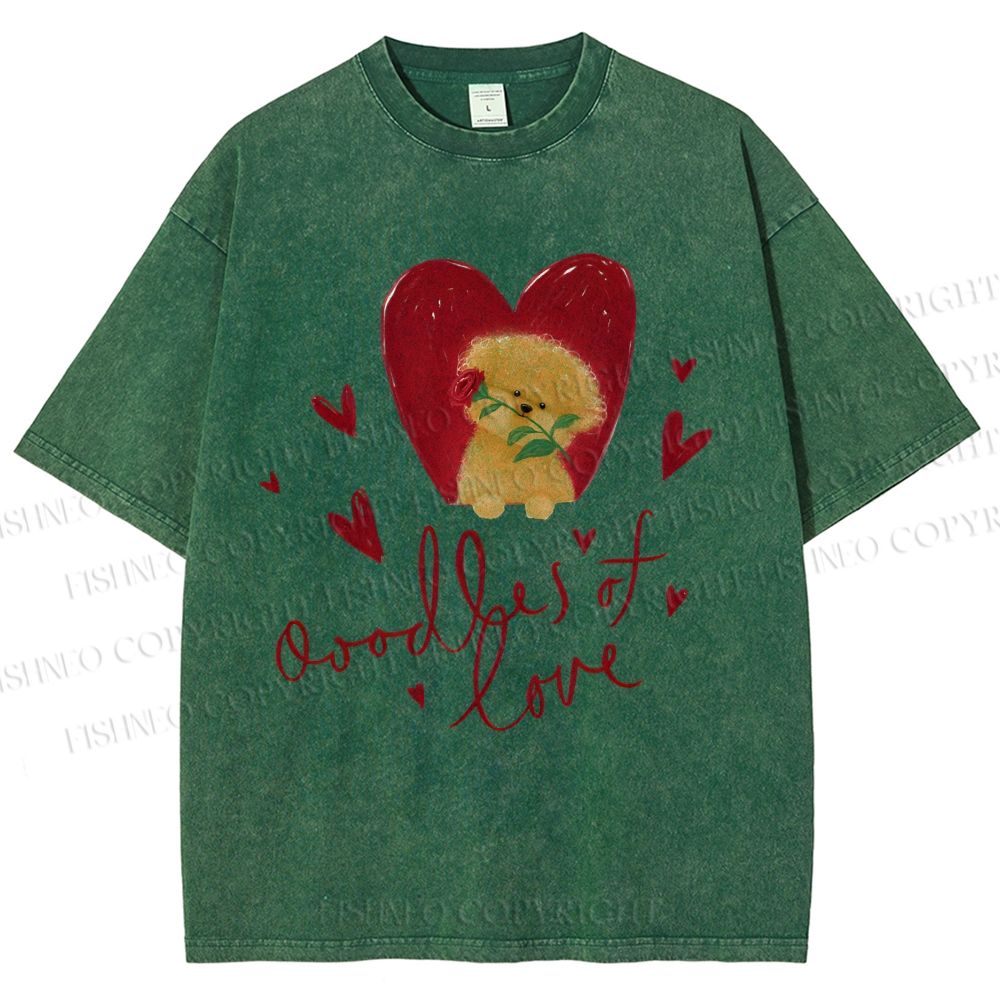 Unisex Valentine's Day Oodles Of Love Dog Printed Washed Tee