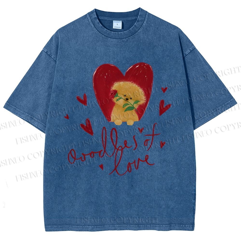 Unisex Valentine's Day Oodles Of Love Dog Printed Washed Tee