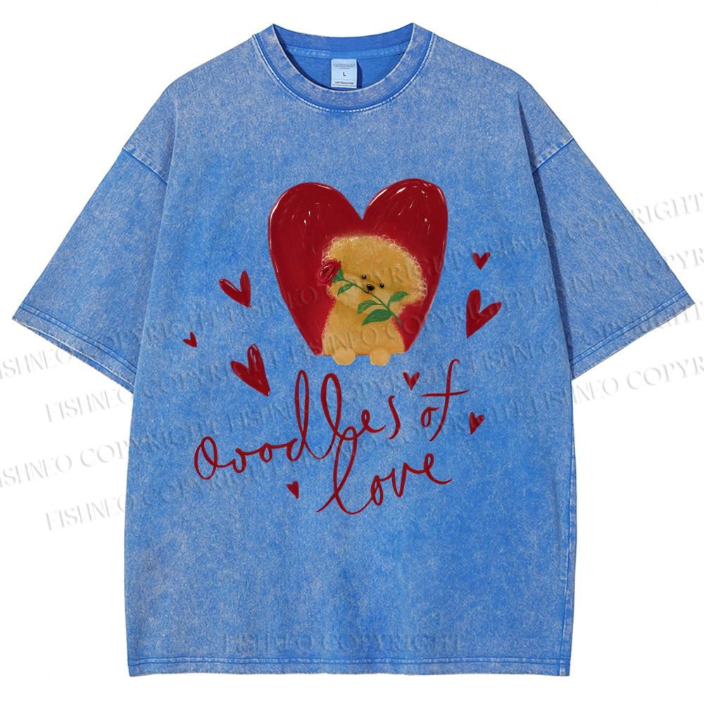Unisex Valentine's Day Oodles Of Love Dog Printed Washed Tee