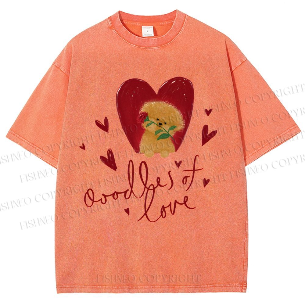 Unisex Valentine's Day Oodles Of Love Dog Printed Washed Tee
