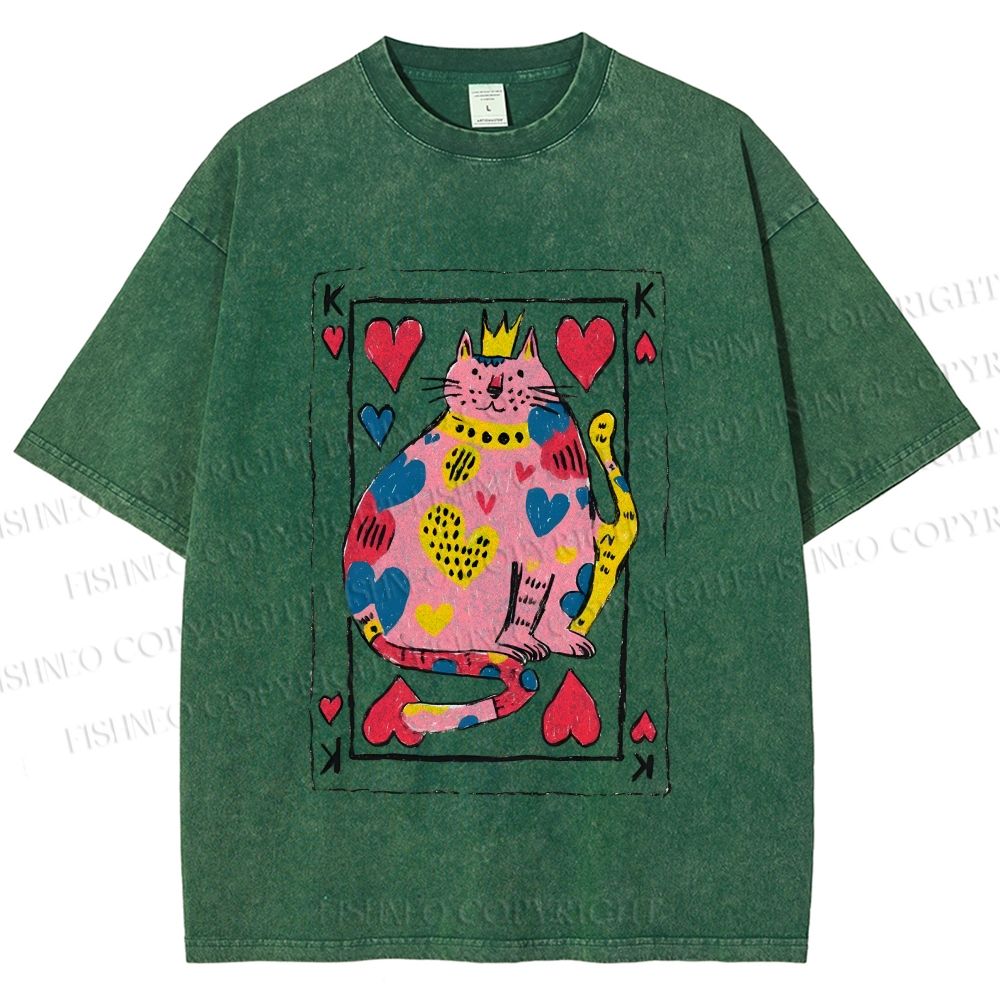 Unisex Valentine's Day Heart Cat Printed Washed Tee