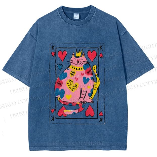 Unisex Valentine's Day Heart Cat Printed Washed Tee