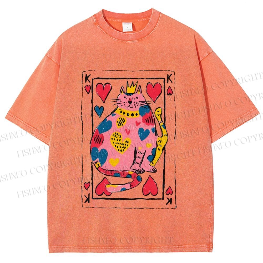 Unisex Valentine's Day Heart Cat Printed Washed Tee