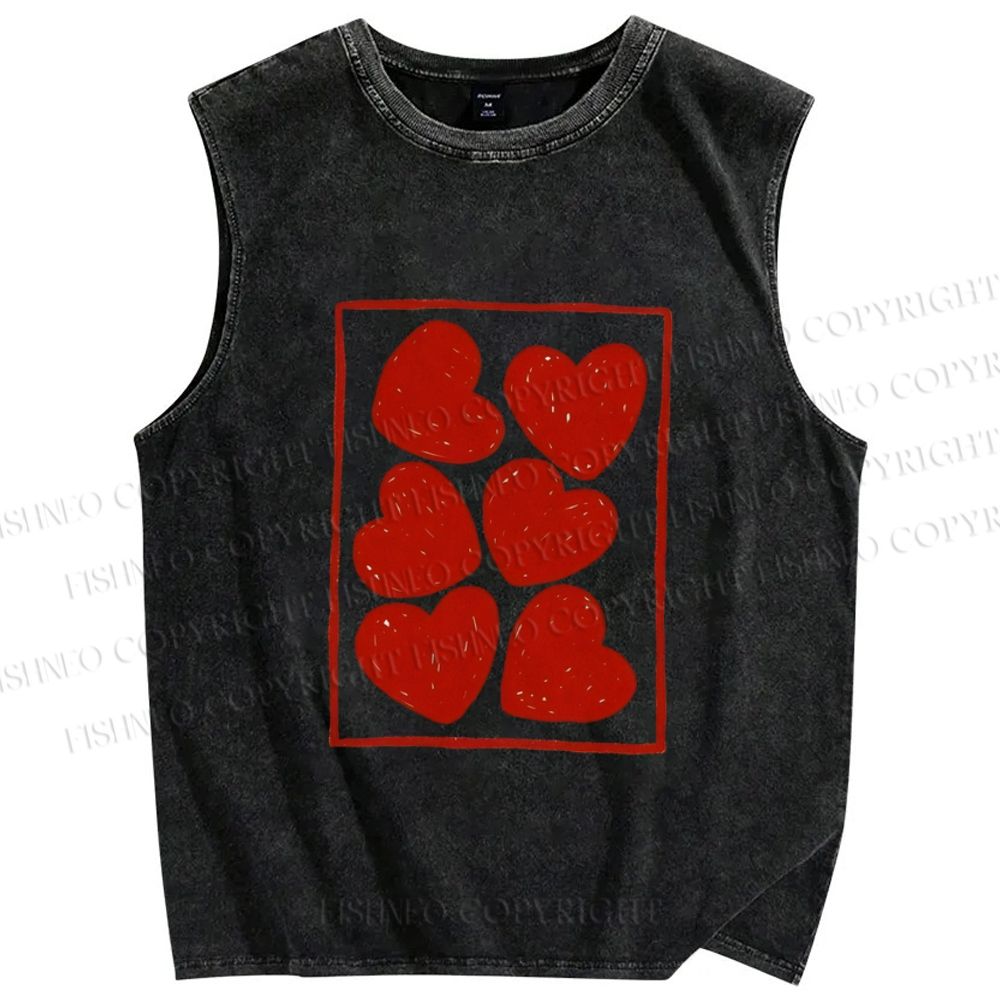 Unisex Valentine's Day Heart Printed Washed Tank Top