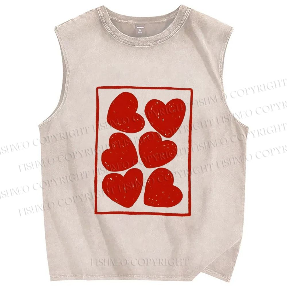 Unisex Valentine's Day Heart Printed Washed Tank Top