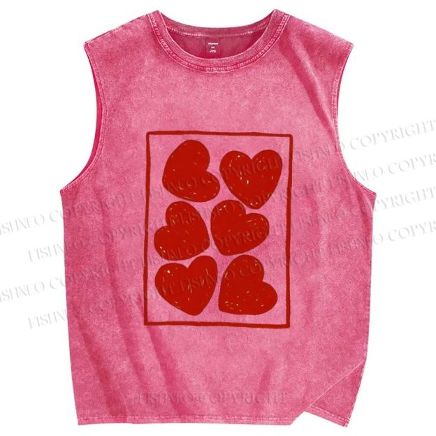 Unisex Valentine's Day Heart Printed Washed Tank Top