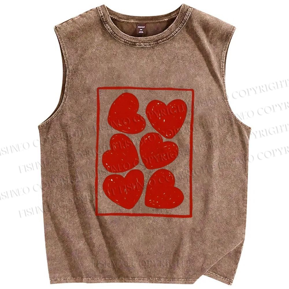 Unisex Valentine's Day Heart Printed Washed Tank Top
