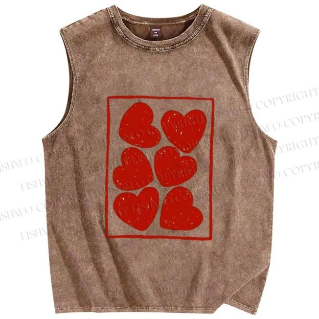 Unisex Valentine's Day Heart Printed Washed Tank Top