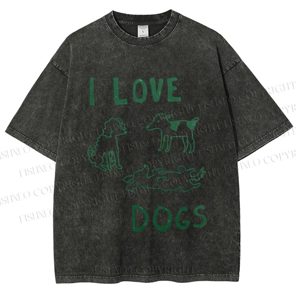Unisex I Love Dogs Printed Washed Tee